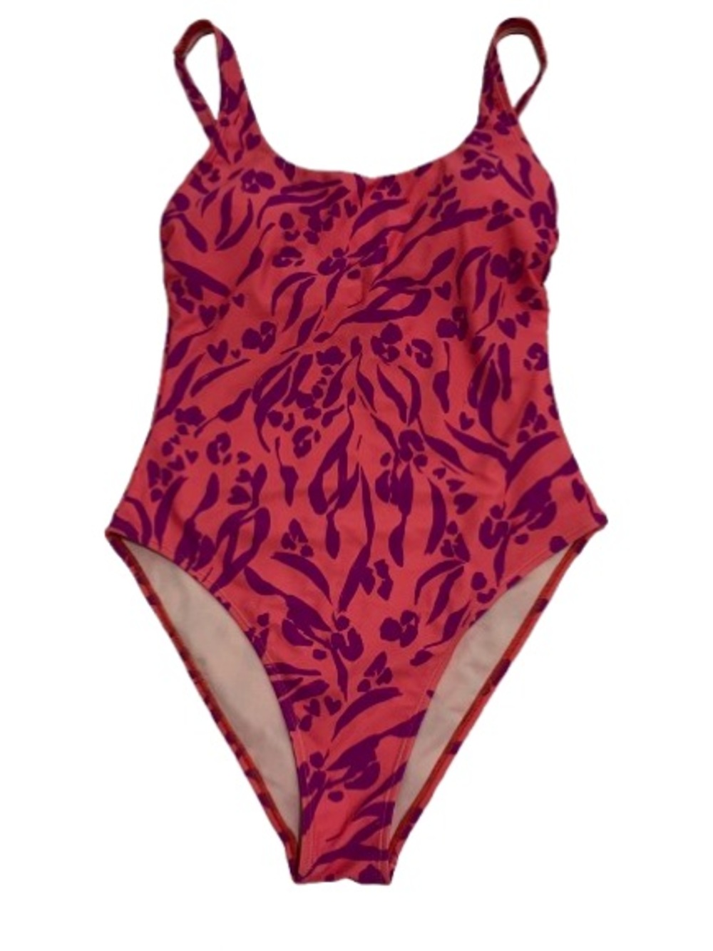 Cupshe Coral One-Piece Swimsuit Violet Abstract Botanical Print Sz M Lined
